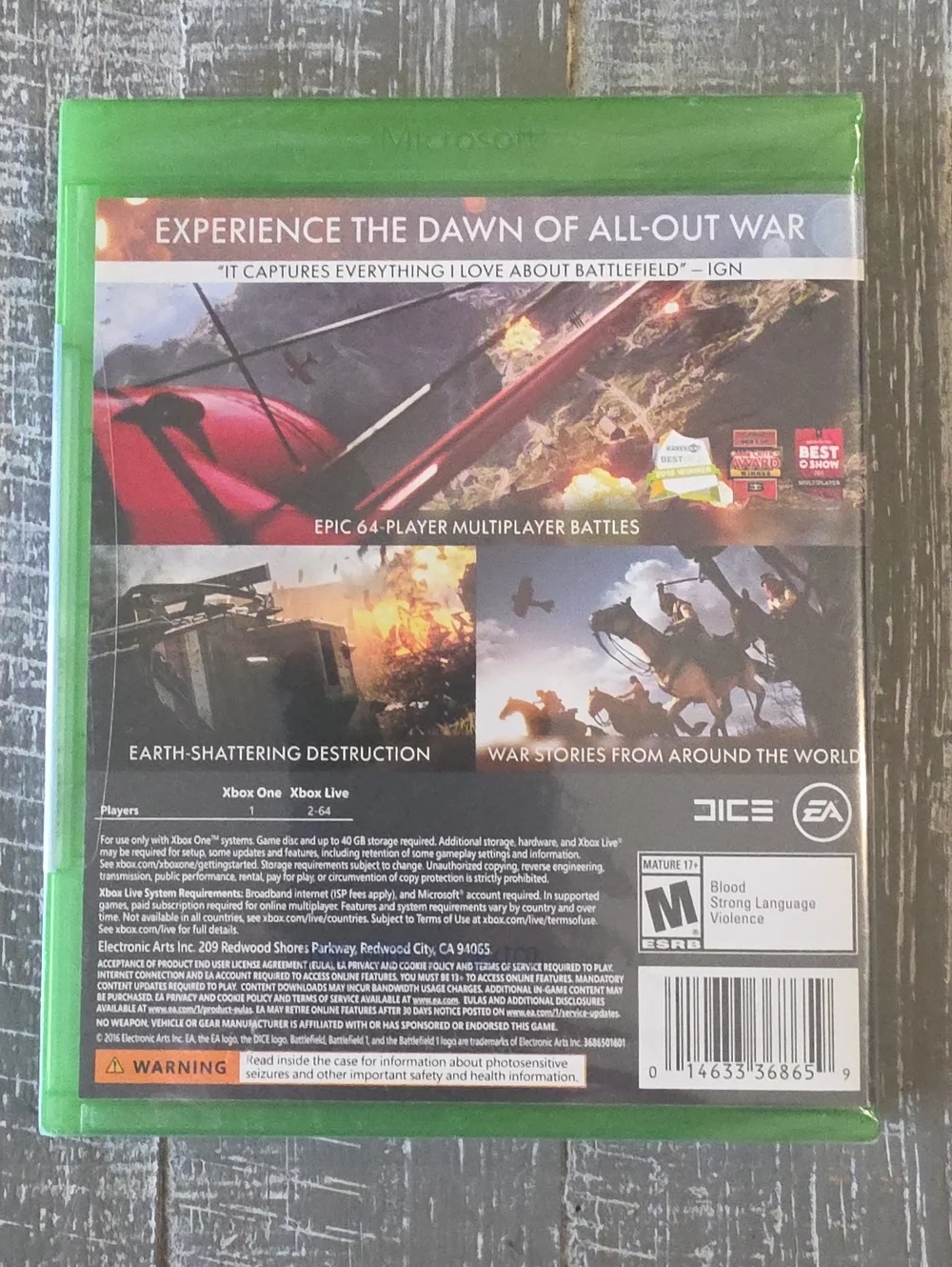 BATTLEFIELD 1 (XBOX One, 2016) FPS, World War I, WWI, Rated M, EA